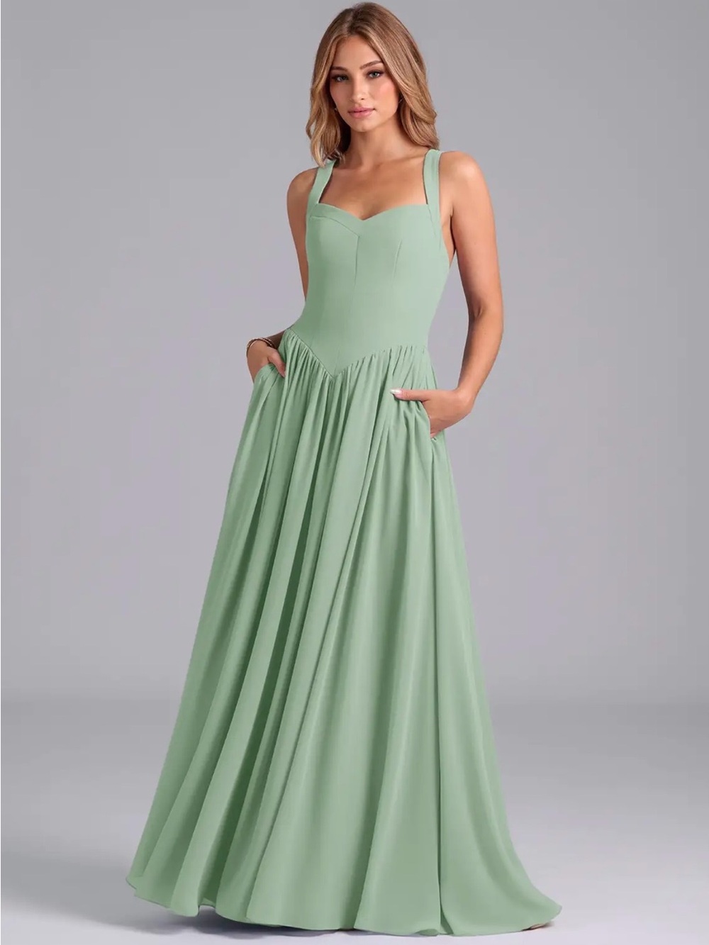 Azazie Sage Green Maxi Dress with Sweetheart Bodice